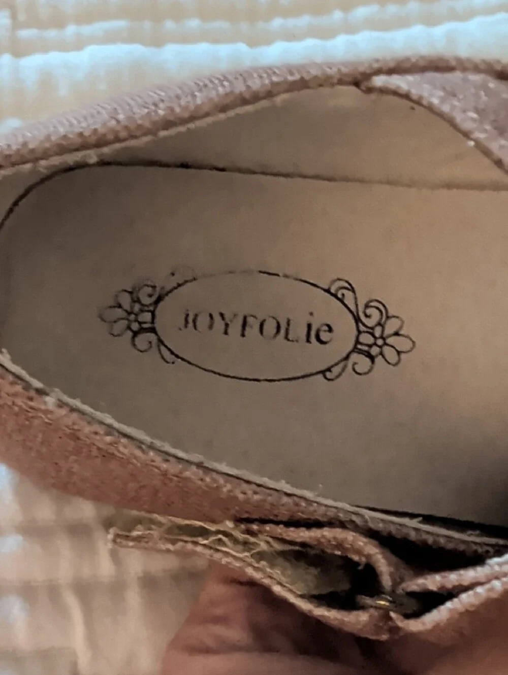 Joyfolie Rose Gold Mary Janes with Burgundy Flower